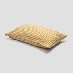 Honey Gingham Linen Pillowcase (Pair) -Bed Linings Sales Shop PigletinBed LinenPillowcase HoneyGingham greyBG