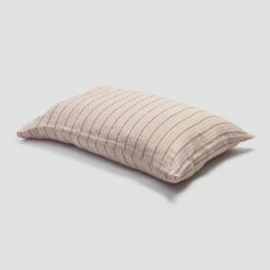 Mineral Red Ticking Stripe Linen Pillowcase (Pairs) -Bed Linings Sales Shop PigletinBed LinenPillowcase MineralRedTickingStripe 1 greyBG 1 c81ed8e7 c494 499c 8893 316ca146ad79