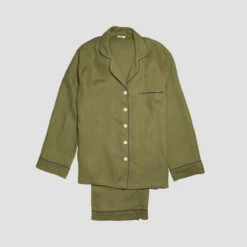 Moss Linen Pajama Set -Bed Linings Sales Shop PigletinBed LinenPyjamaWomensTrouserSet Moss 1 GreyBG