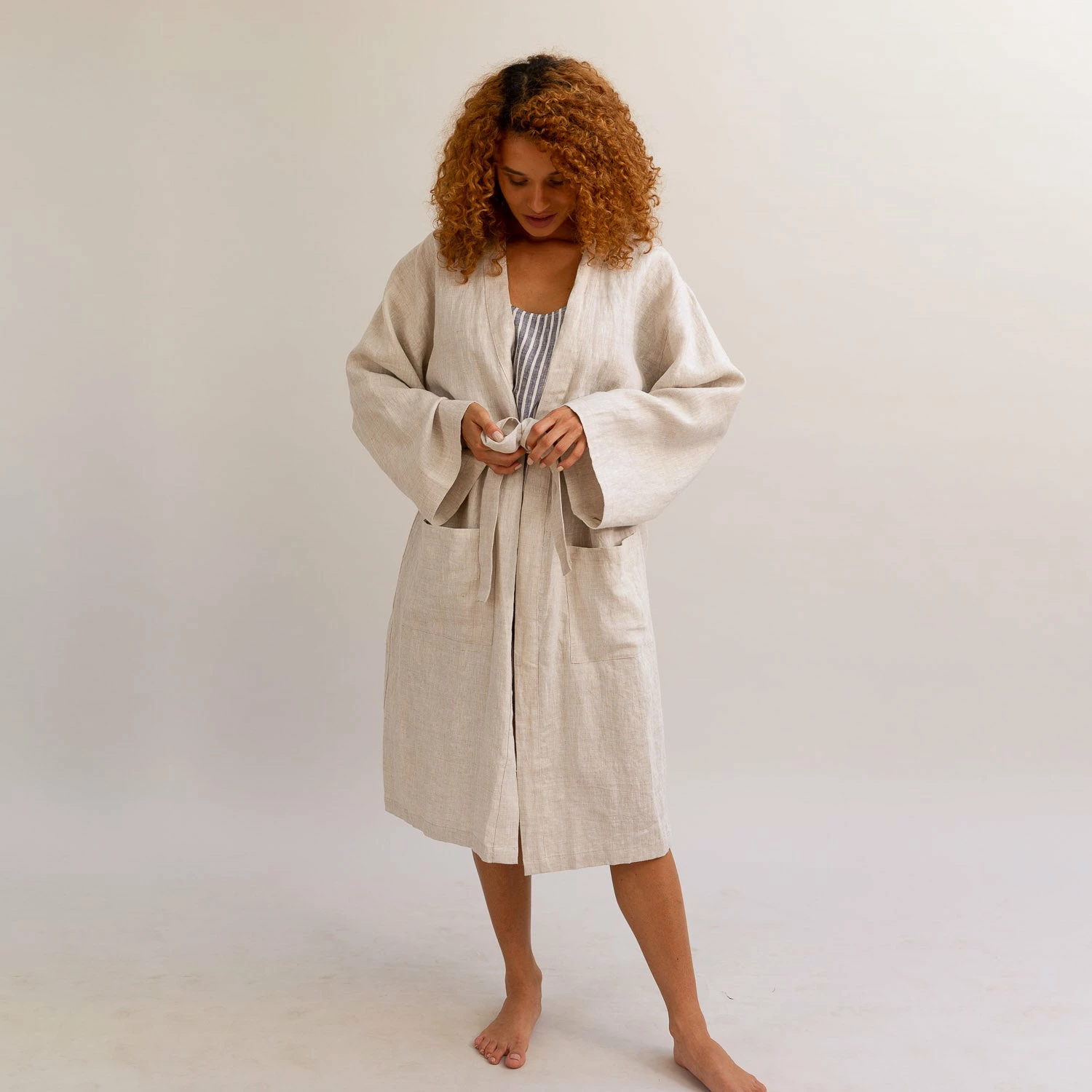 Oatmeal Linen Robe 7 Oatmeal Linen Robe - Image 5