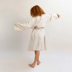Oatmeal Linen Robe -Bed Linings Sales Shop PigletinBed LinenRobe Oatmeal 5 1