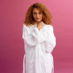 White Linen Robe 11 White Linen Robe -Bed Linings Sales Shop PigletinBed LinenRobe White 2