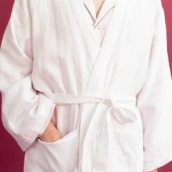 White Linen Robe 12 White Linen Robe -Bed Linings Sales Shop PigletinBed LinenRobe White 6