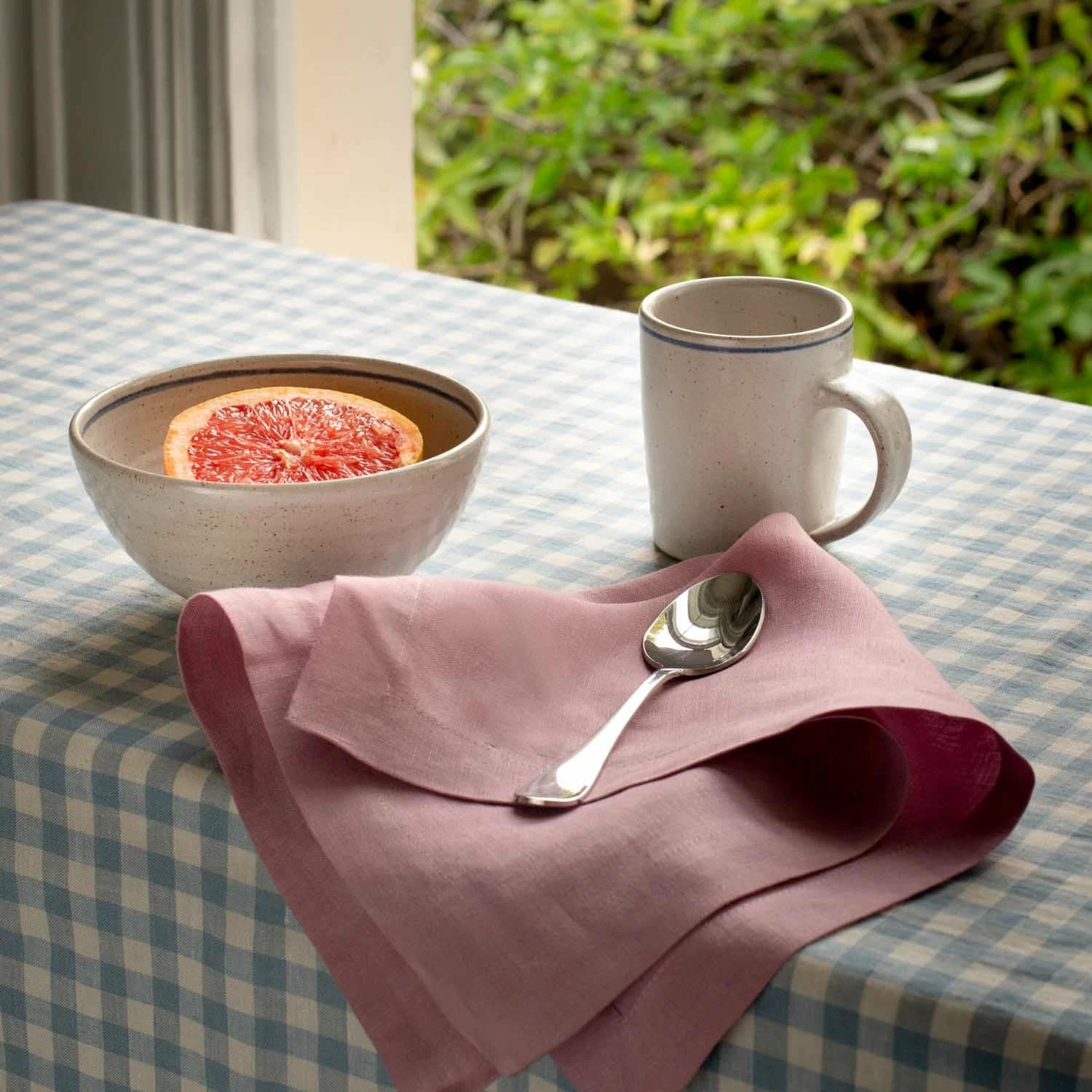 Warm Blue Gingham Linen Tablecloth 3 Warm Blue Gingham Linen Tablecloth