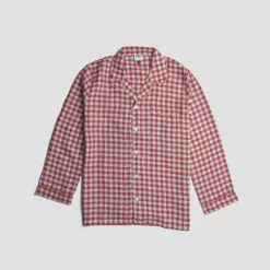 Men's Mineral Red Gingham Pajama Set -Bed Linings Sales Shop PigletinBed Men sLinenPyjamaShirt MineralRedGingham 1 greyBG 1