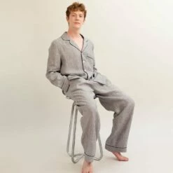 Men's Gray Linen Pajama Pants -Bed Linings Sales Shop PigletinBed Men sLinenPyjamaTrouserSet Grey 1 1