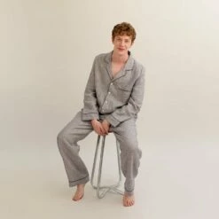 Men's Gray Linen Pajama Set