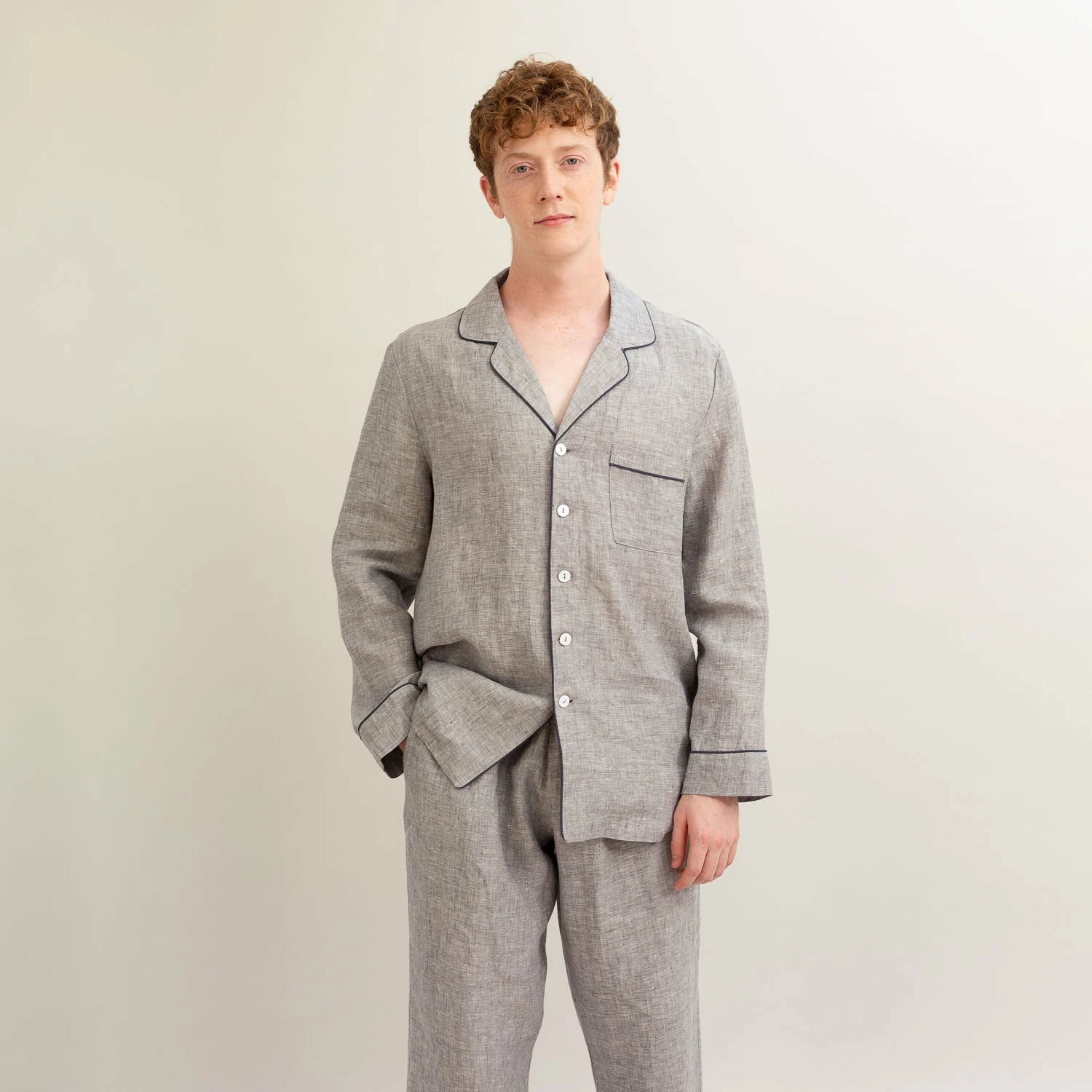 Men's Gray Linen Pajama Set 5 Men's Gray Linen Pajama Set - Image 3