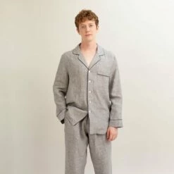 Men's Gray Linen Pajama Set -Bed Linings Sales Shop PigletinBed Men sLinenPyjamaTrouserSet Grey 4 64d09d33 71d9 4b5a 99d6 693df5c0a94c