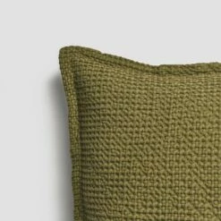 Botanical Green Waffle Cotton Cushion Cover -Bed Linings Sales Shop PigletinBed TexturedCottonCushionCover BotanicGreen 03 greyBG