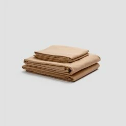 Cafe Au Lait Washed Cotton Percale Sheet Set -Bed Linings Sales Shop PigletinBed WashedCotton BasicBundle CafeauLait 1 greyBG