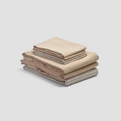 Cafe Au Lait Small Gingham Cotton Bedtime Bundle -Bed Linings Sales Shop PigletinBed WashedCottonBedtimeBundle CafeAuLaitGingham Mix Match V1 CafeAuLaitPlain greyBG 1