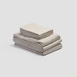 Cafe Au Lait Small Gingham Cotton Bedtime Bundle -Bed Linings Sales Shop PigletinBed WashedCottonBedtimeBundle CafeAuLaitGingham monocolour greyBG