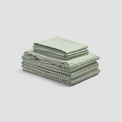 Pear Small Gingham Cotton Percale Bundle -Bed Linings Sales Shop PigletinBed WashedCottonBedtimeBundle PearGingham monocolour greyBG