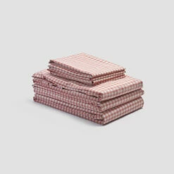 Red Dune Small Gingham Cotton Percale Bundle -Bed Linings Sales Shop PigletinBed WashedCottonBedtimeBundle RedDuneGingham monocolour greyBG 1