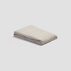 Cafe Au Lait Small Gingham Cotton Fitted Sheet -Bed Linings Sales Shop PigletinBed WashedCottonFittedSheet CafeAuLaitGingham 1 greyBG 925fd597 07d1 4a8a 8225 e870e5ca539d 1