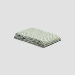 Pear Small Gingham Cotton Percale Bundle -Bed Linings Sales Shop PigletinBed WashedCottonFittedSheet PearGingham 1 greyBG