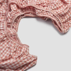 Red Dune Small Gingham Cotton Percale Bundle -Bed Linings Sales Shop PigletinBed WashedCottonFittedSheet RedDuneGingham 2 greyBG 1
