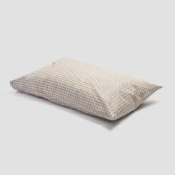 Cafe Au Lait Small Gingham Cotton Bedtime Bundle -Bed Linings Sales Shop PigletinBed WashedCottonPillowcase CafeAuLaitGingham greyBG 1