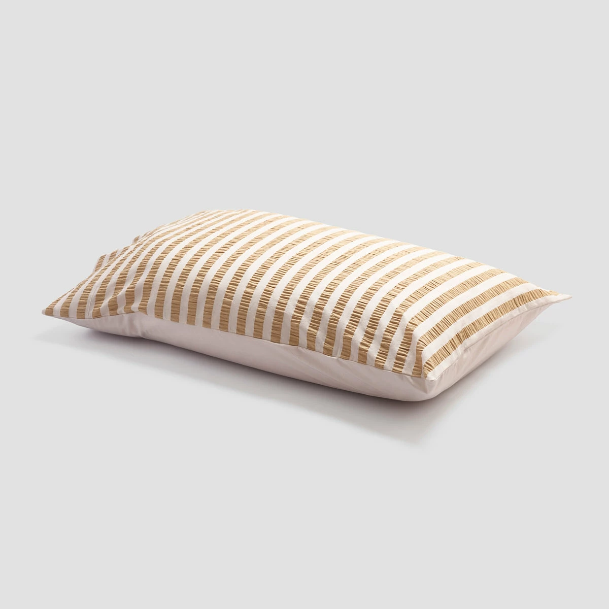 Ochre Seersucker Stripe Cotton Pillowcases (Pair) 4 Ochre Seersucker Stripe Cotton Pillowcases (Pair) - Image 2