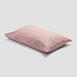 Red Dune Small Gingham Cotton Percale Bundle -Bed Linings Sales Shop PigletinBed WashedCottonPillowcase RedDuneGingham greyBG 1