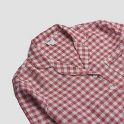 Mineral Red Gingham Pajama Shirt -Bed Linings Sales Shop PigletinBed Women sLinenPyjamaShirt MineralRedGingham 2 greyBG 1