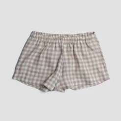 Mushroom Gingham Pajama Shorts -Bed Linings Sales Shop PigletinBed Women sLinenPyjamaShorts MushroomGingham 1 greyBG 1