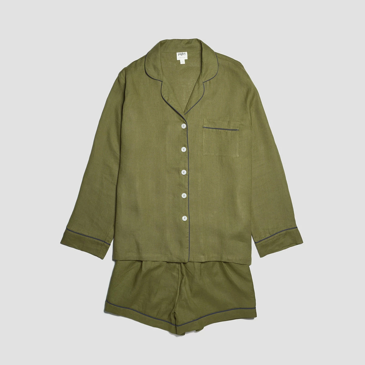 Moss Plain Linen Pajama Shorts Set 5 Moss Plain Linen Pajama Shorts Set - Image 3