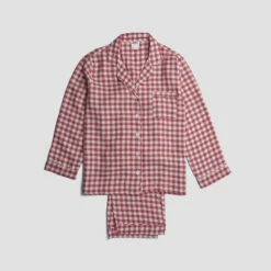 Mineral Red Gingham Pajama Set -Bed Linings Sales Shop PigletinBed Women sLinenPyjamaTrouserSet MineralRedGingham 1 greyBG