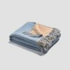 Warm Blue & Cafe Au Lait Textured Cotton Throw -Bed Linings Sales Shop PigletinBed WrinkleCottonThrow WarmBlue 01 greyBG
