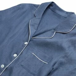 Men's Blueberry Linen Pajama Shirt (Top Only) -Bed Linings Sales Shop blueberry pyjama detail1